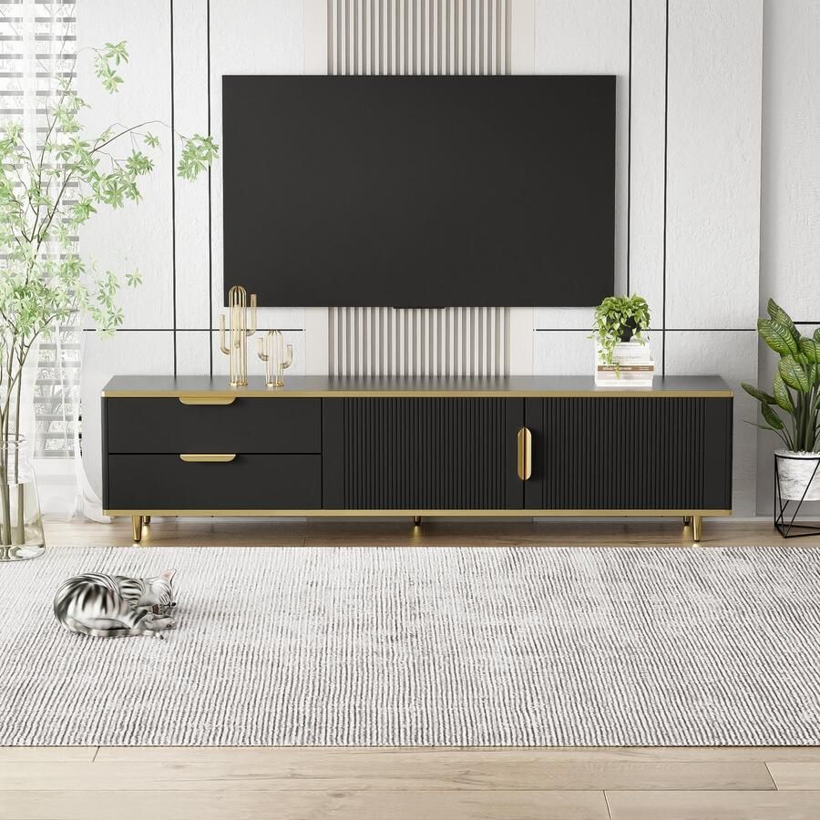 Merax Tv-meubel gebeeldhouwd frame gouden handvatten en poten tv-meubel in de woonkamer 175 x 40 x 45 cm