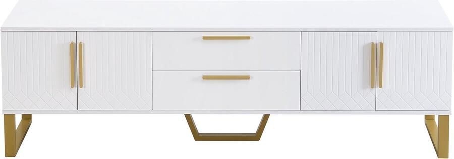 Merax TV Meubel Hoogglans Wit – 170 cm – TV Kast met Gouden Handgrepen Deuren met Reliëfstructuur en Opbergruimte – Geschikt voor TV tot 65 inch – Luxe Design