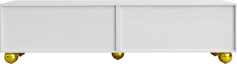 Merax TV-meubel – TV Kast met Gouden Accenten – Gestructureerde Deuren – Push-to-Open – Inclusief Planken – 170 cm – Wit met Goud - Foto 2