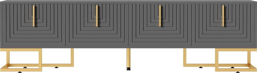Merax TV-meubel Lowboard met gestructureerde deuren lades gouden handgrepen en poten Geschikt voor TV's tot 79 inch - Foto 2