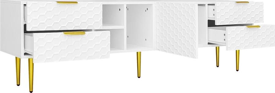 Merax TV-meubel – Luxe Dressoir met Gestructureerde Deuren Lades Open Vakken & Gouden Accenten – Modern Opbergmeubel voor Woonkamer - Foto 2