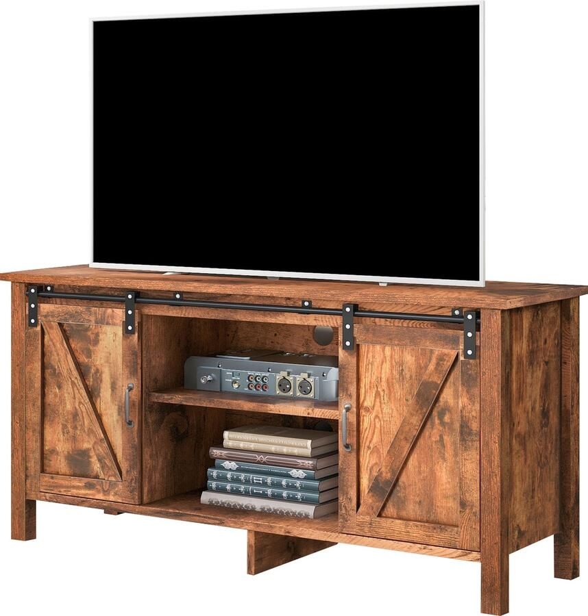 Merax TV-Meubel met 2 Schuifdeuren Opbergkast Sideboard Vintage Bruin 120 cm