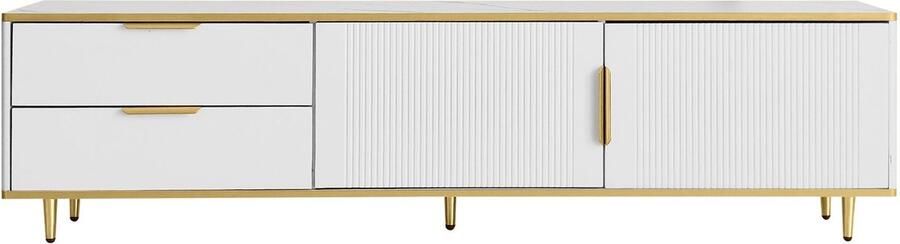 Merax TV-Meubel met Gesneden Textuur en Gouden Accenten Laag Dressoir met Marmerlook en 2 Opberglades Geschikt voor TV s tot 75 inch 175 cm Breed