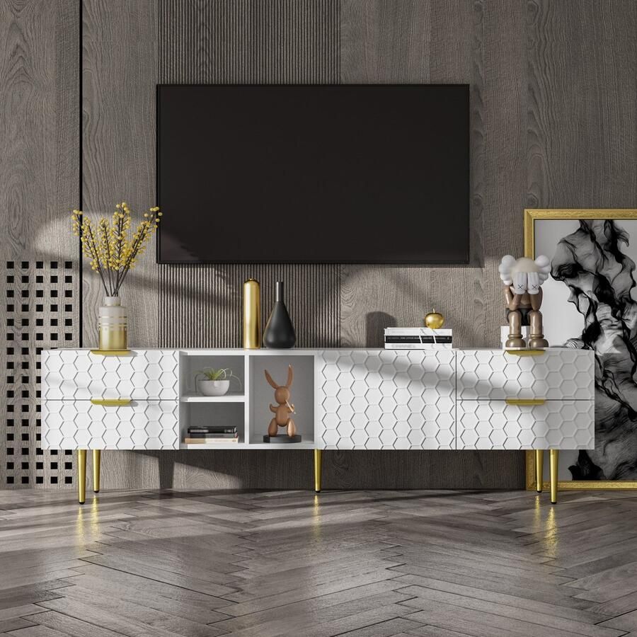 Merax Tv-meubel met getextureerde deuren tv-meubel met lades open vakken 170 x 40.3 x 49.9 cm