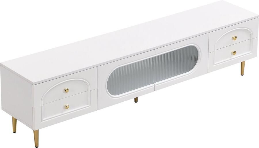 Merax Lowboard TV-meubel met Glazen Deuren en Gelaagde Lades Wit MDF 175 cm