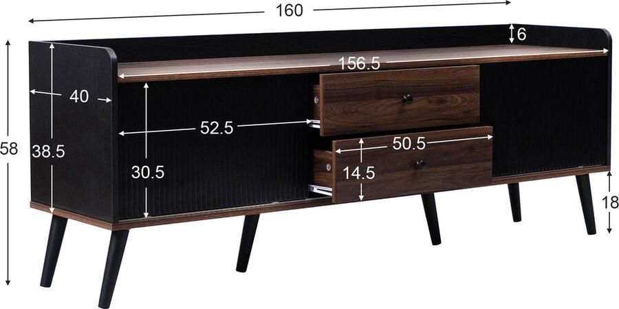Merax TV-meubel met Lades & Schuifdeuren – Televisiemeubel van Natuurlijk Hout – Zwart & Bruin Design