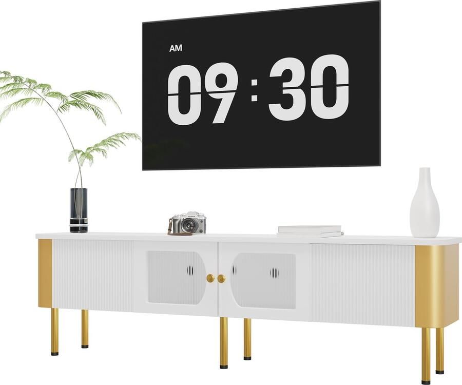 Merax TV-meubel met lades en speciaal gevormde deurpanelen gouden handgrepen en poten boogvorm 170 x 34 x 50 cm