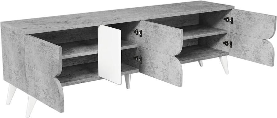 Merax TV-meubel met Open Vakken en Speciaal Vormgegeven Deuren Zementgrijs en Wit 160x40x51 cm