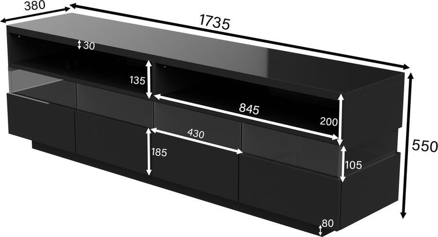 Merax TV-Schrank Hochglanz-TV-Schranktisch lowboard mit LED-Beleuchtung zwei Fächer und vier große Schubladen viel Stauraum - Foto 3