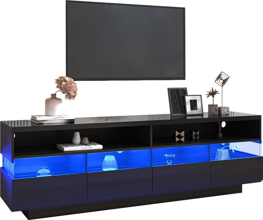 Merax TV-Schrank Hochglanz-TV-Schranktisch lowboard mit LED-Beleuchtung zwei Fächer und vier große Schubladen viel Stauraum - Foto 2