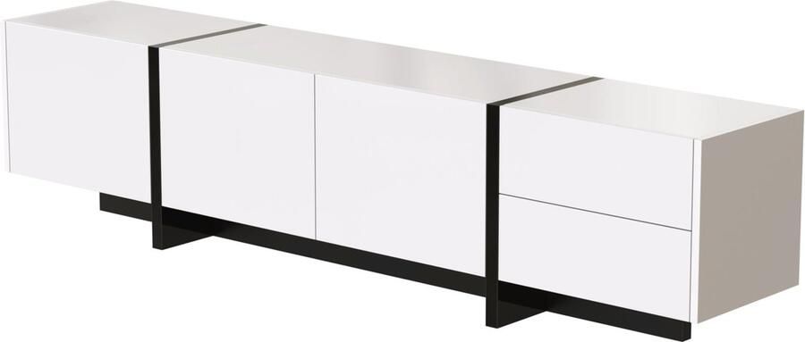 Merax TV-Meubel – Modern Lowboard in Hoogglans Wit met Zwarte Accenten en Ruimte voor Entertainment