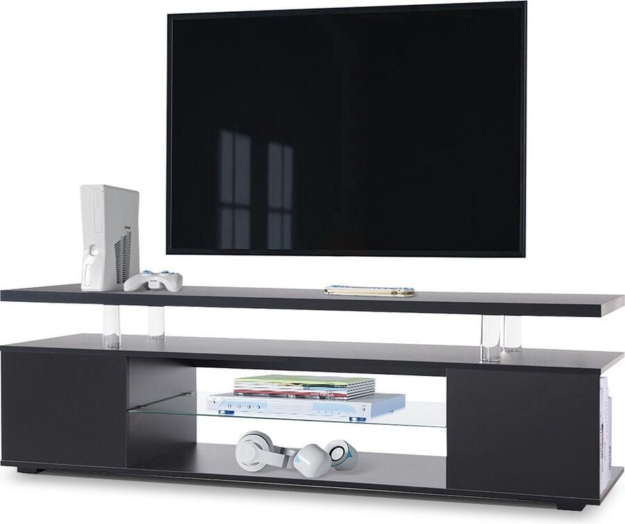 Merax TV-meubel voor 65 inch tv LED gaming entertainment center met opbergruimte en groot zijpaneel voor woonkamer (zwart)