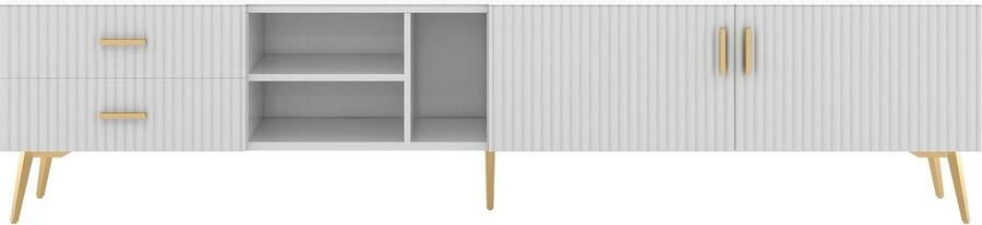 Merax TV-meubel voor 75-Inch TV's Moderne TV Kast met Lades en Deuren Wit