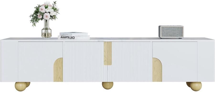 Merax TV-Meubel Wit 180 cm – Marmerlook – TV Kast met 4 Deuren – Tot 65 Inch