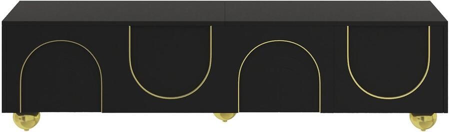 Merax tv-meubel zwart met gouden accenten – lowboard 170 cm – 4 deuren met push-to-open – opbergruimte met planken – modern design