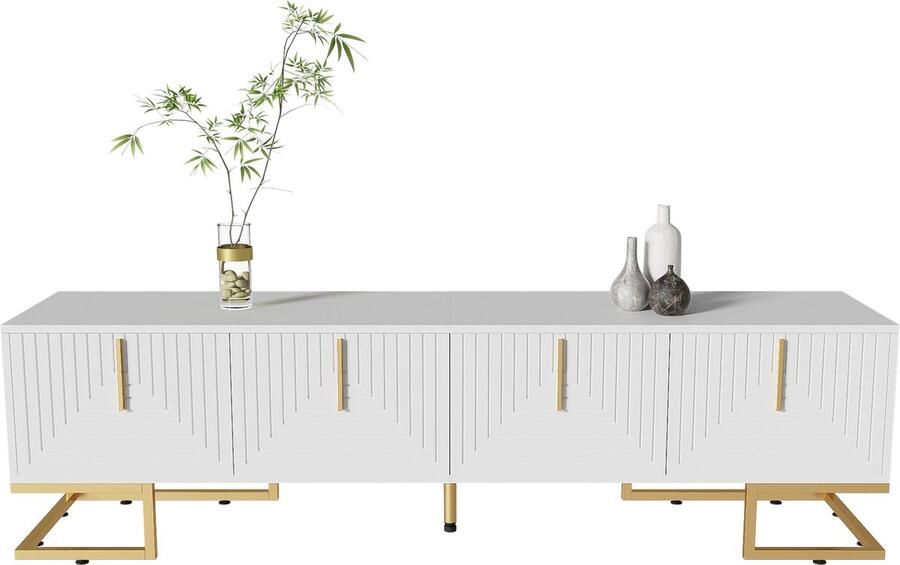 Merax TV-meubel 170x40x45 5 cm – Wit Lowboard met Gouden Accenten Deuren & Schuifladen – Modern Design voor de Woonkamer