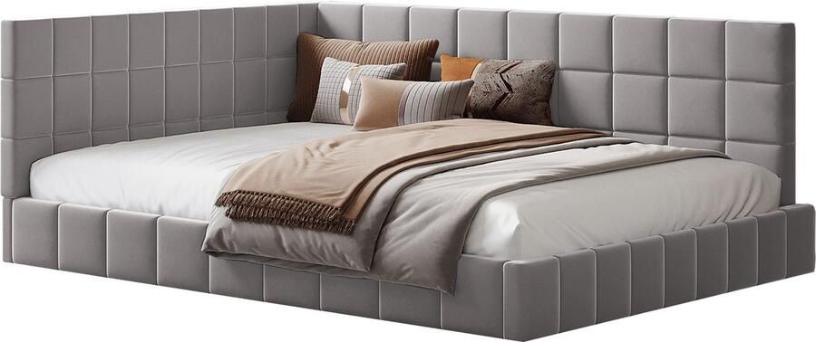 Merax [ niet compleet] Polsterbett Schlafsofa 140*200 Multifunktionsbett mit Lattenrost aus hautsympathischem Samtstoff Grau