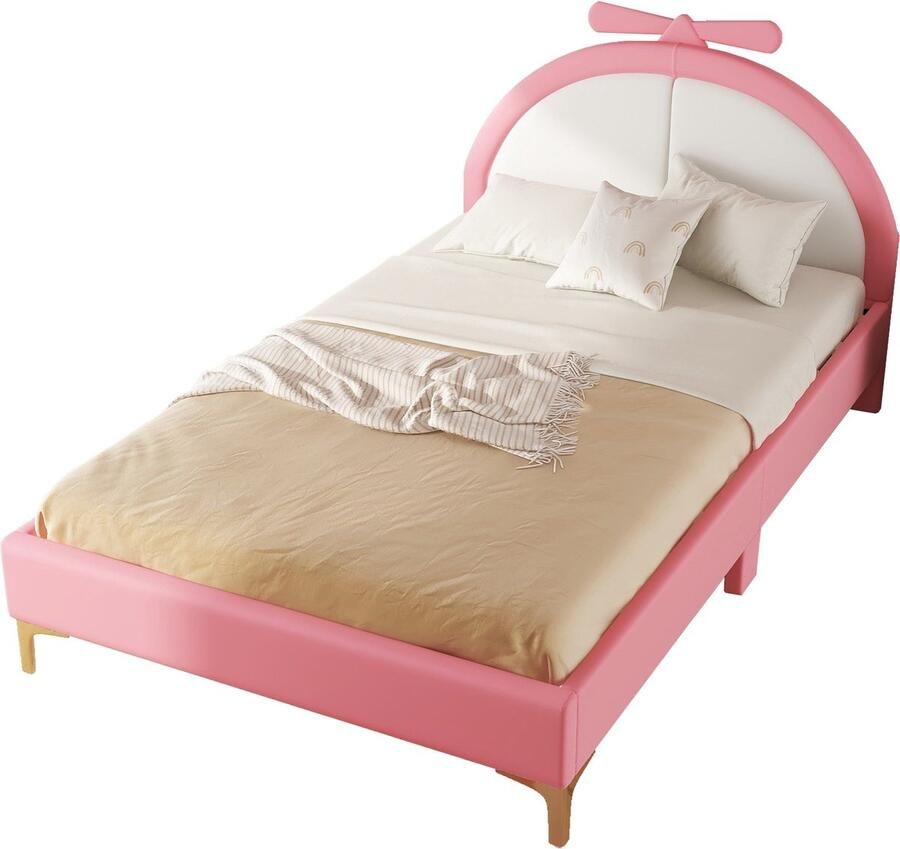 Merax Tweepersoonsbed 140x200 cm Kunstleer Gestoffeerd Bed met Hoofdbord Roze