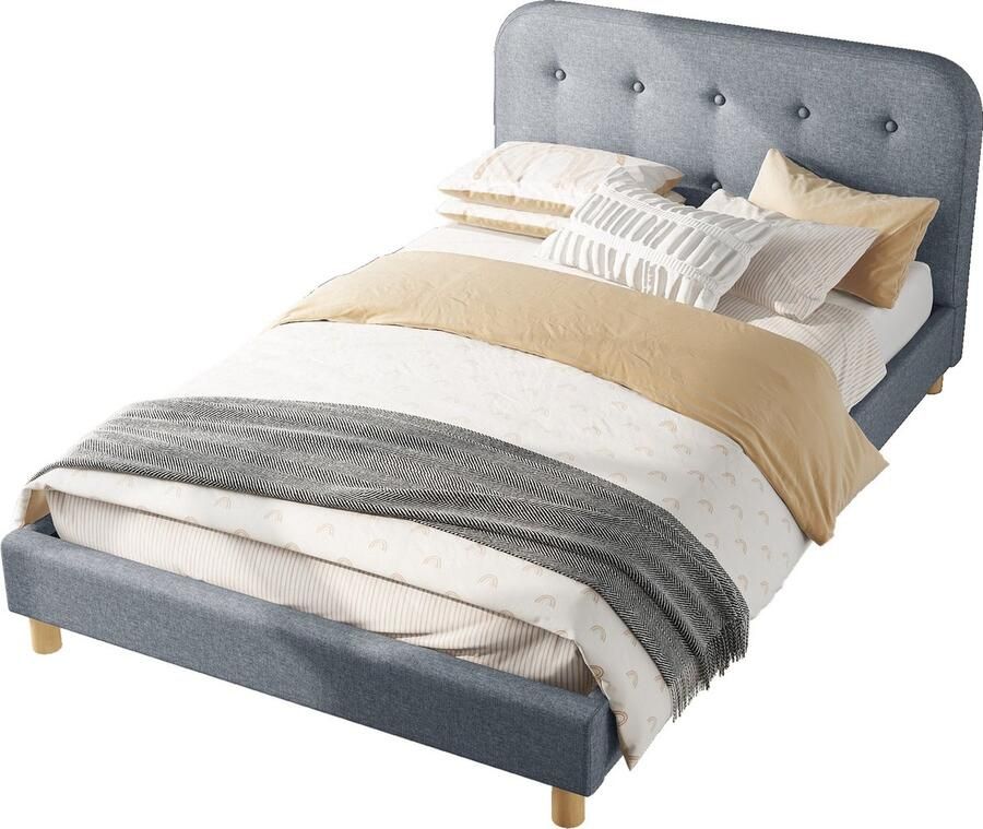 Merax Tweepersoonsbed 140x200 cm met Hoofdbord Luxe Linnen Gestoffeerd Bedframe Grijs