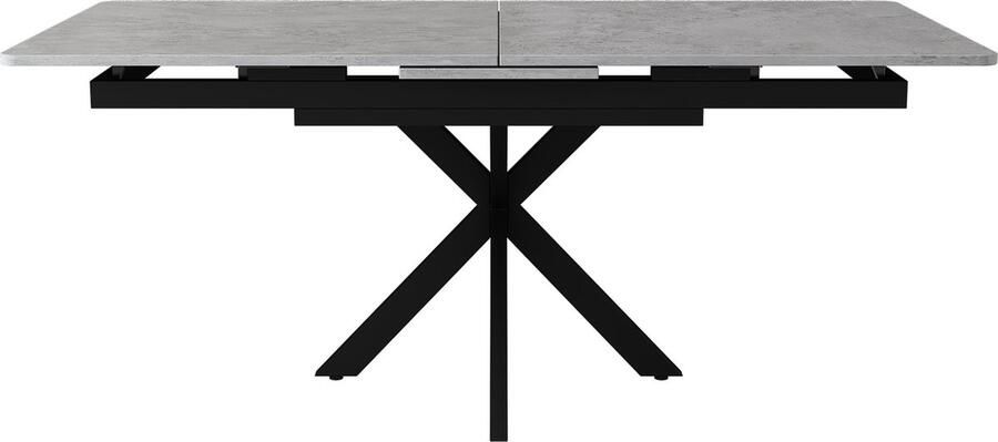 Merax Uitbreidbare Eettafel met Automatische Uittrekfunctie Rechteckig 150 180 x 70 x 76 cm Zwart en Grijs Betonlook Met Kruisbeen Design