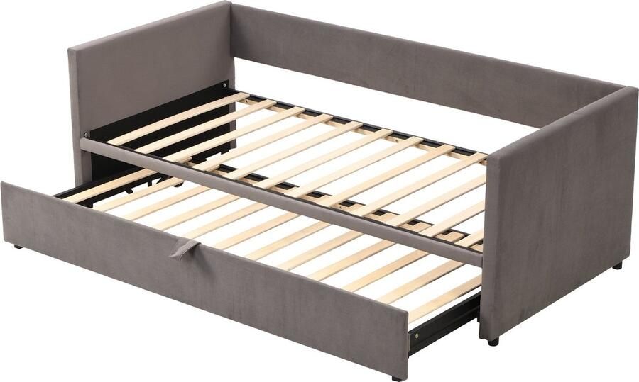 Merax Uitschuifbaar Slaapbank Eenpersoons tot Tweepersoons 90 en 180 x 200 cm Velvet Gestoffeerd Bed Bank Luxe Bedbank Donkergrijs