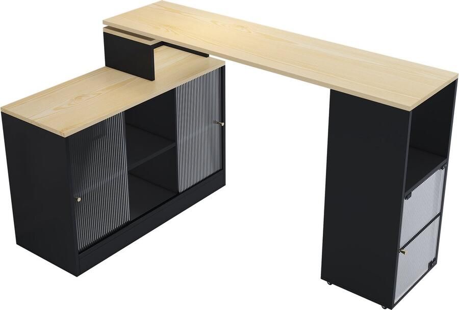 Merax Uitschuifbare Bartafel met Opbergruimte – Moderne Multifunctionele Hoge Tafel – Draaibaar en Ruimtebesparend – Zwart met Bruin