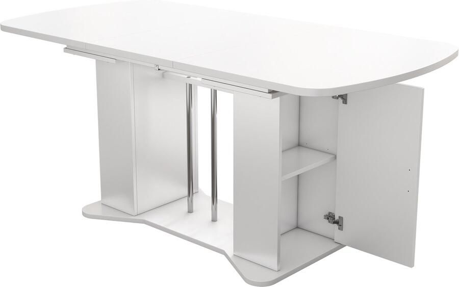 Merax [ niet compleet] Ausziehbarer Esstisch 120 160 x 80 cm moderner Stil versilberte Metallbeine Esstisch mit Stauraum multifunktionaler Esstisch geeignet für 4-6 Personen weiß + versilberte Beine - Foto 2