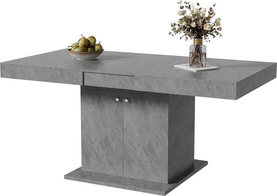 Merax Ausziehbarer Esstisch L140 180*W80*H76cm Esstisch mit Stauraum rechteckiger Esstisch Kaffee-Freizeittisch Platzsparender multifunktionaler Esstisch Automatischer Teleskoptisch Betonoptik - Foto 2