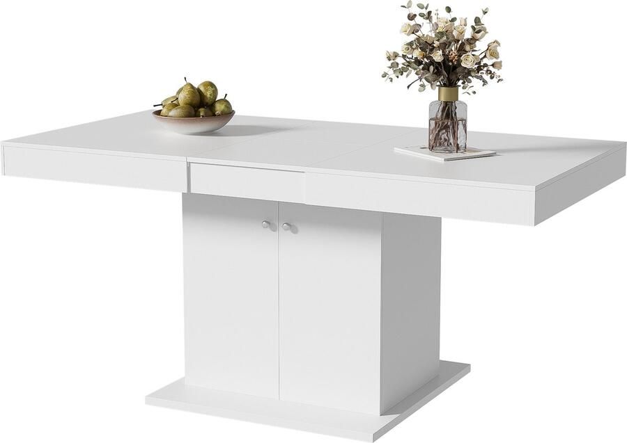 Merax Ausziehbarer Esstisch L140 180*W80*H76cm Esstisch mit Stauraum rechteckiger Esstisch Kaffee-Freizeittisch Platzsparender multifunktionaler Esstisch Automatischer Teleskoptisch Weiß