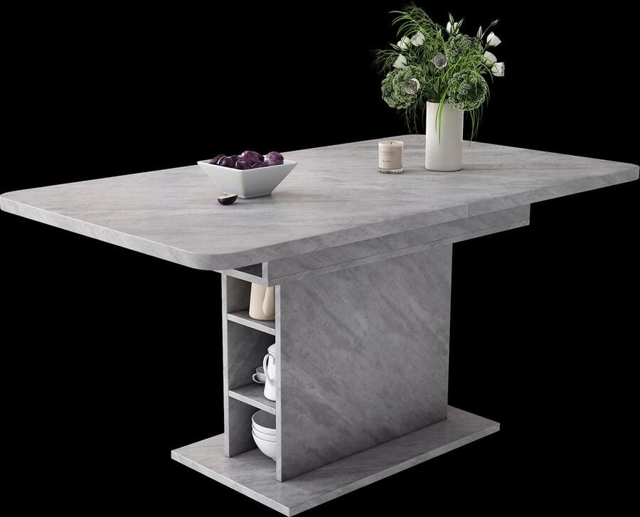 Merax Uitschuifbare Eettafel met Opbergruimte Moderne Multifunctionele Ruimtebesparende Eettafel in Betonlook - Foto 2