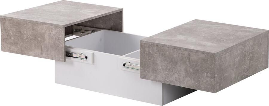 Merax Universele Salontafel met Uitschuifbaar Tafelblad Tafel met Lades Grijs met Wit