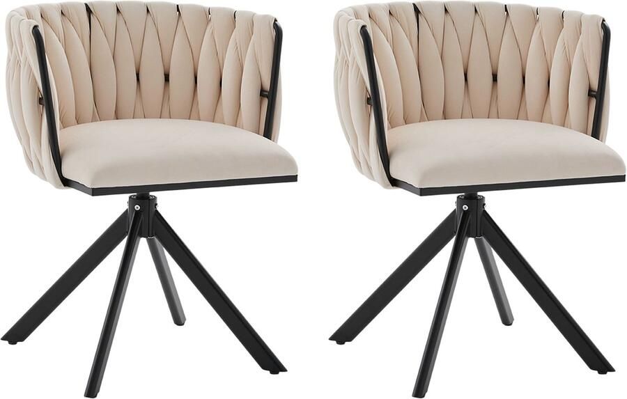 Merax Velours Fauteuil met 180° Draaifunctie Ergonomisch Ontwerp en Luxe Comfort – 2 stuks Ivoor