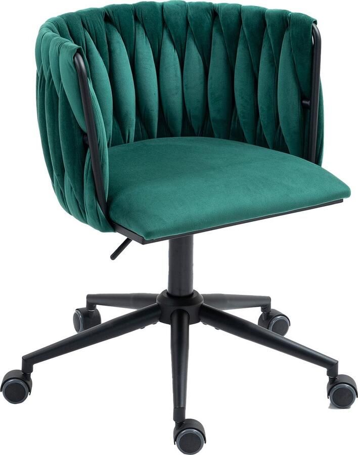 Merax Velvet Bureaustoel – 360° Draaibaar In Hoogte Verstelbaar Ergonomisch Design Handgevlochten Rugleuning Zachte Zitting Luxe Stijl Stabiel Onderstel met 5 Wielen