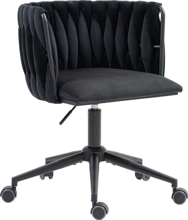 Merax Velvet Bureaustoel 360° Draaibaar In Hoogte Verstelbaar Ergonomisch Design Luxe Gestoffeerd Zwarte Metalen Basis met 5 Wielen - Foto 2