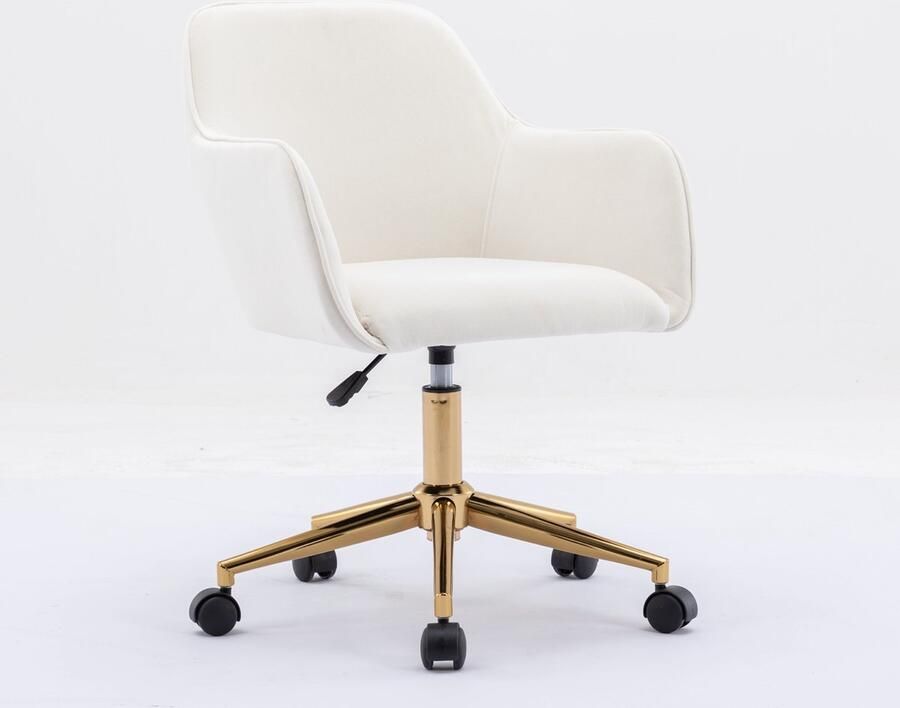 Merax Neuer höhenverstellbarer Bürodrehstuhl aus Samtstoff für das Innenbüro mit goldenen Beinen elfenbeinfarben - Foto 2