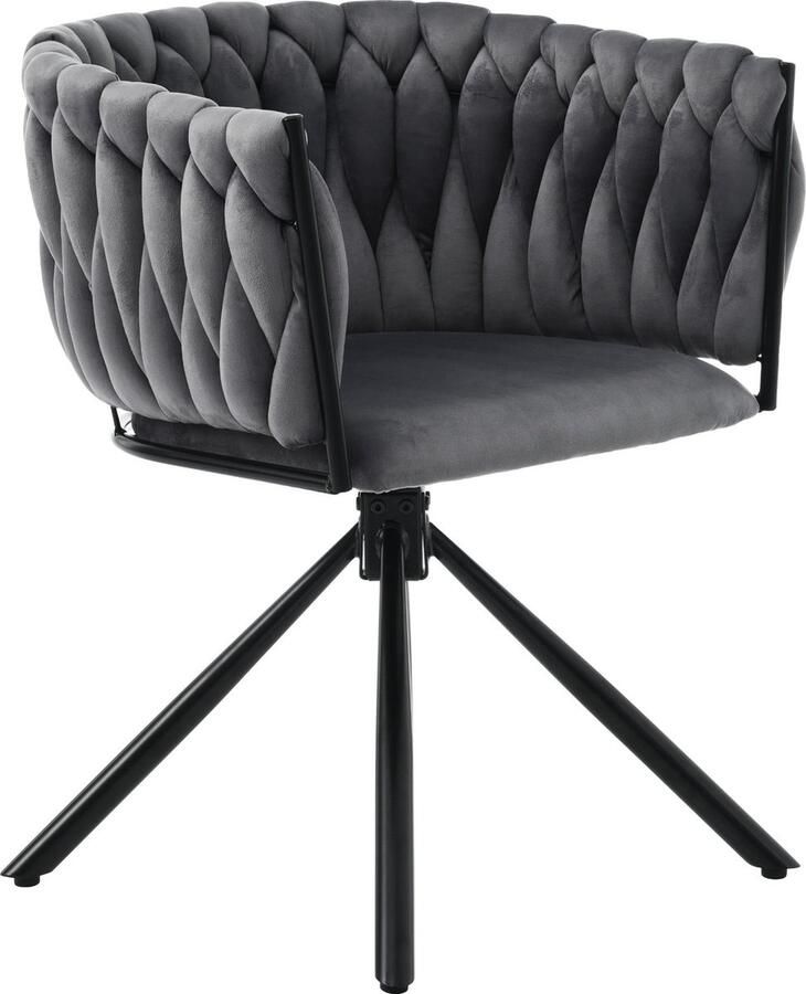 Merax Eetkamerstoelen Set van 6 Luxe Fluwelen Stoelen met 360° Draaiende Zitting en Metalen Poten Grijs - Foto 2