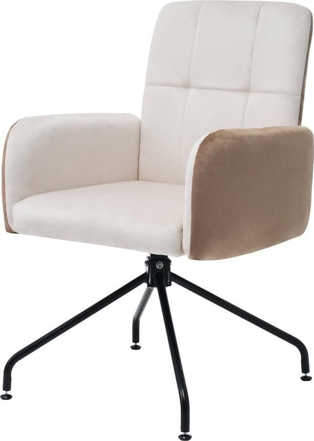 Merax Set van 2 Fluwelen Eetkamerstoelen Ergonomische Draaistoel Beige Modieuze Stijl voor Woonkamer Keuken Kantoor