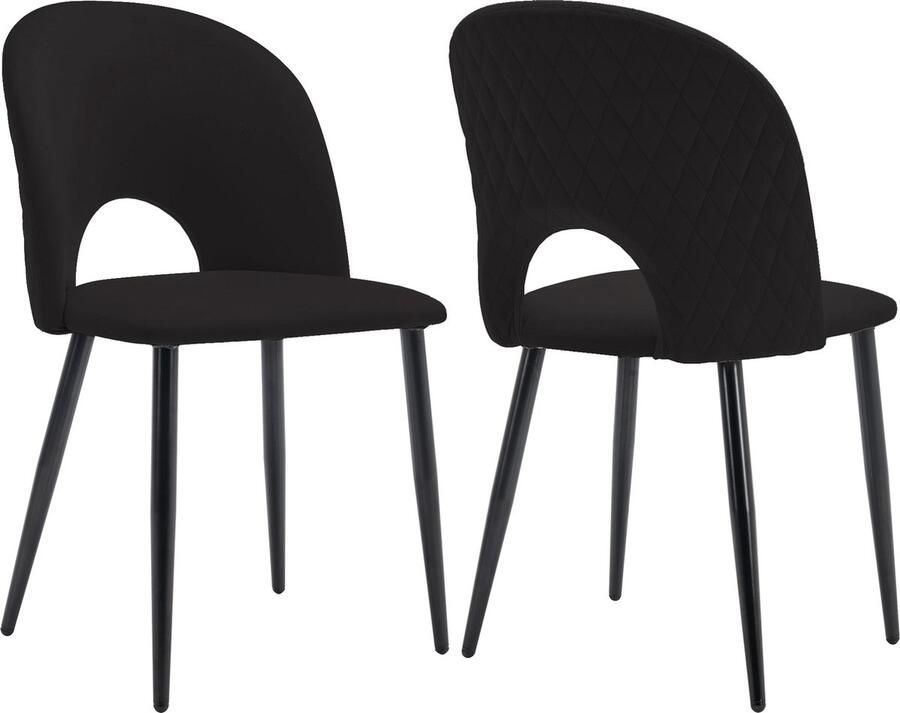 Merax Eetkamerstoelen Set van 2 – Zwarte Fluwelen Stoelen met Rugleuning – Ruitpatroon Achterzijde – Metalen Frame – Verstelbare Poten – Luxe Design Stoelen - Foto 2