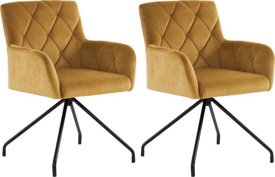 Merax Velvet Eetkamerstoelen Set van 2-Delig Fluwelen Stoelen Set Geel met Zwart