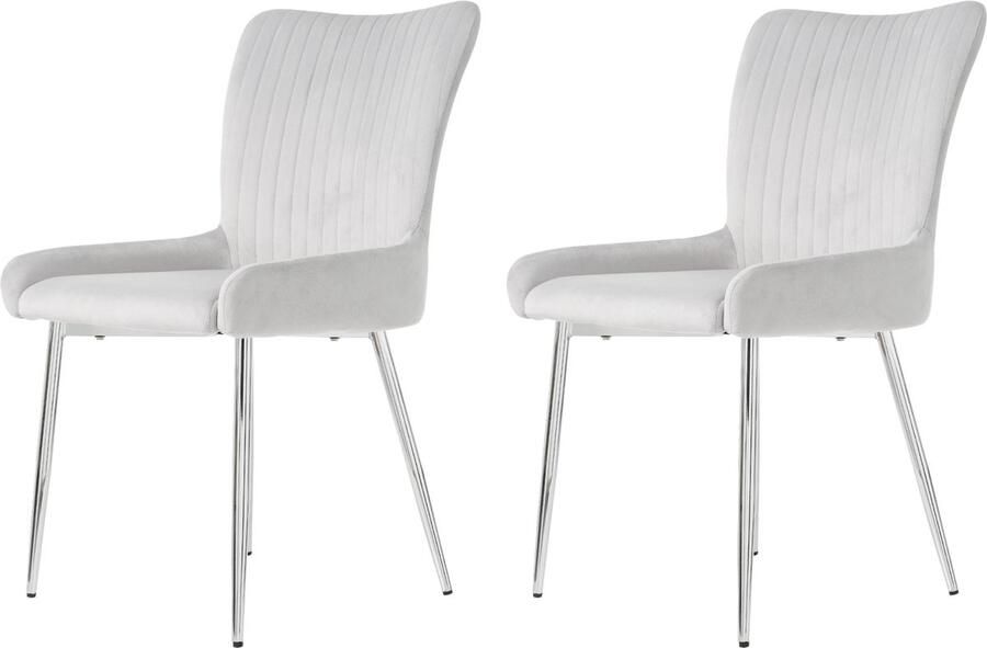 Merax Velvet Eetkamerstoelen Set van 2 – Grijs – Comfortabel met Lendensteun – Zilver Metalen Poten – Luxe Design
