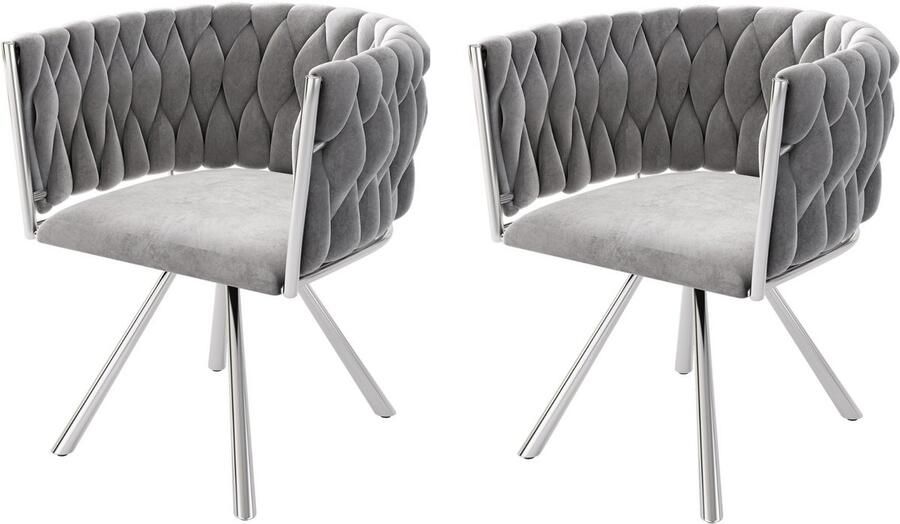 Merax Velvet Eetkamerstoelen Set van 2 Luxe Draaibare Stoelen met 360° Rotatiefunctie Ergonomisch Ontwerp Stevige Stalen Poten Grijs met Zilver