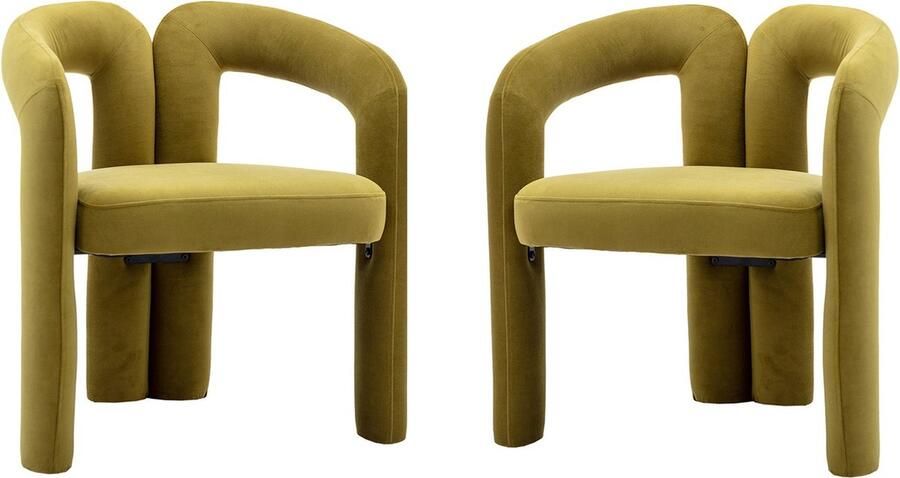 Merax Velvet Eetkamerstoelen Set van 2 Moderne Design Stoelen met Comfortabele Zitting en Houten Poten Olijfgroen