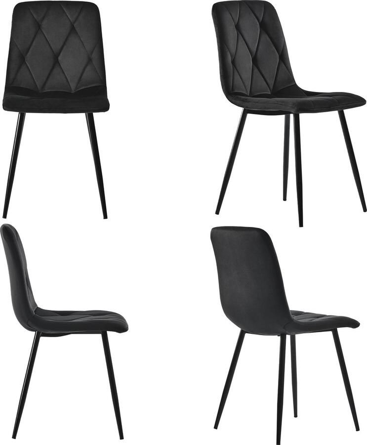 Merax Velvet Eetkamerstoelen Set van 4 Comfortabele Design Stoelen Luxe Eetkamerstoel Zwart