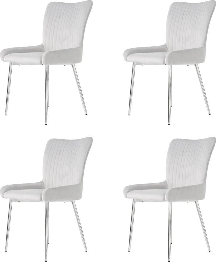 Merax Velvet Eetkamerstoelen Set van 4 – Grijs – Luxe Fluwelen Stoelen met Lendensteun – Zilveren Metalen Poten – Comfortabel en Stijlvol
