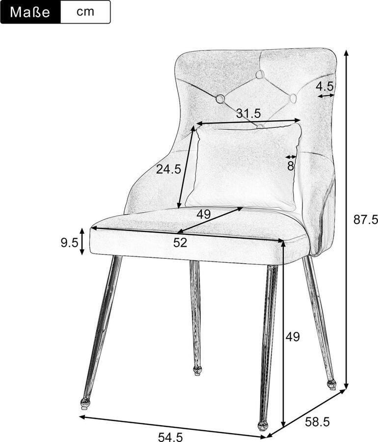 Merax Set Van 4 Eetkamerstoelen met knoopvormen Gepolsterde Lounge Stoelen met Lendenkussen Moderne Stalen Basis Grijs