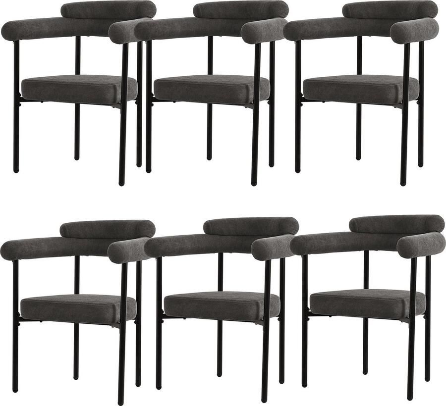 Merax 6 Esszimmerstoelen Moderne en Eenvoudige Stoelen van Donkergrijs Velours Comfortabele Ringsitzen Geschikt voor Eetkamer Woonkamer en Werkruimte Verkrijgbaar in Meerdere Kleuren