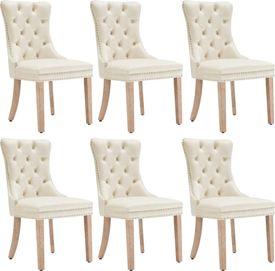 Merax Velvet Eetkamerstoelen Set van 6 Luxe Fluwelen Stoelen Eetkamerstoel met Decoratieve Knopen Beige