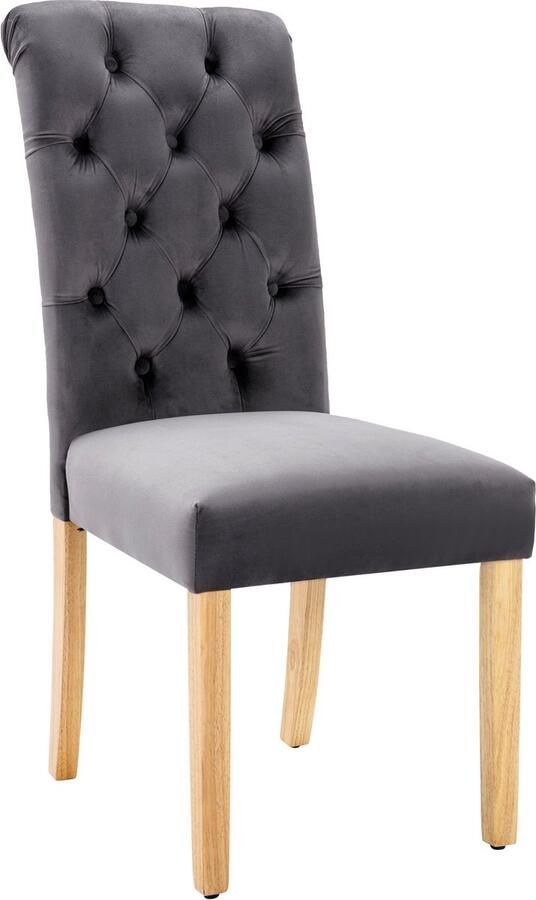 Merax Velvet Eetkamerstoelen Set van 6 Luxe Stoelen met Eikenhouten Poten Knopen en Chromen Deurklopper Grijs