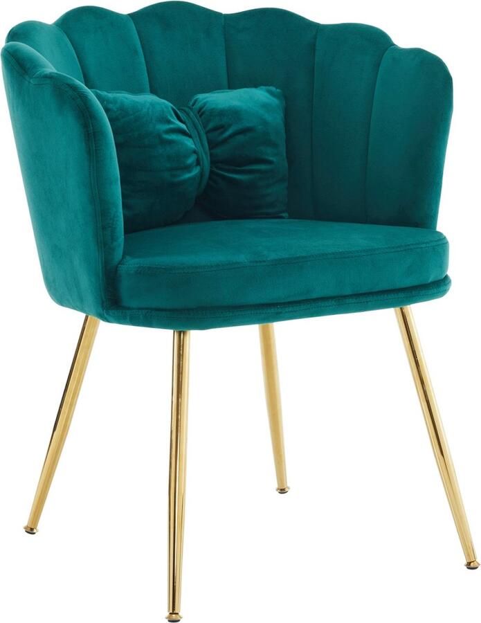 Merax Velvet Fauteuil Moderne Stoel met Vlinderkussen Groen met Gouden Poten