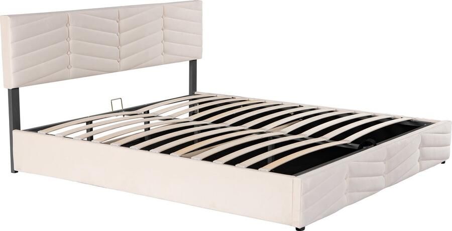 Merax Velvet Kingsize Bed met Opbergruimte Tweepersoonsbed 180x200 cm Beige